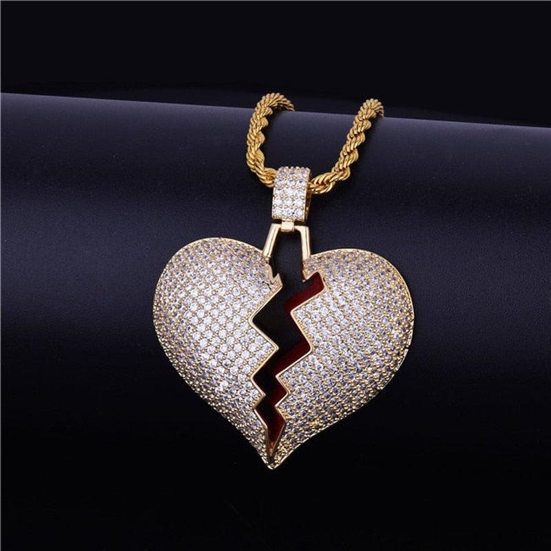 Bubble Letter Broken Heart Necklace | Real Gold Plated | Men's Hip Hop Jewelry